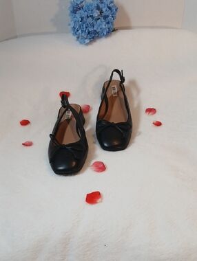 Bibi Lou Black Suzy Black Slingback Ballet Flats with Bow Sz 38